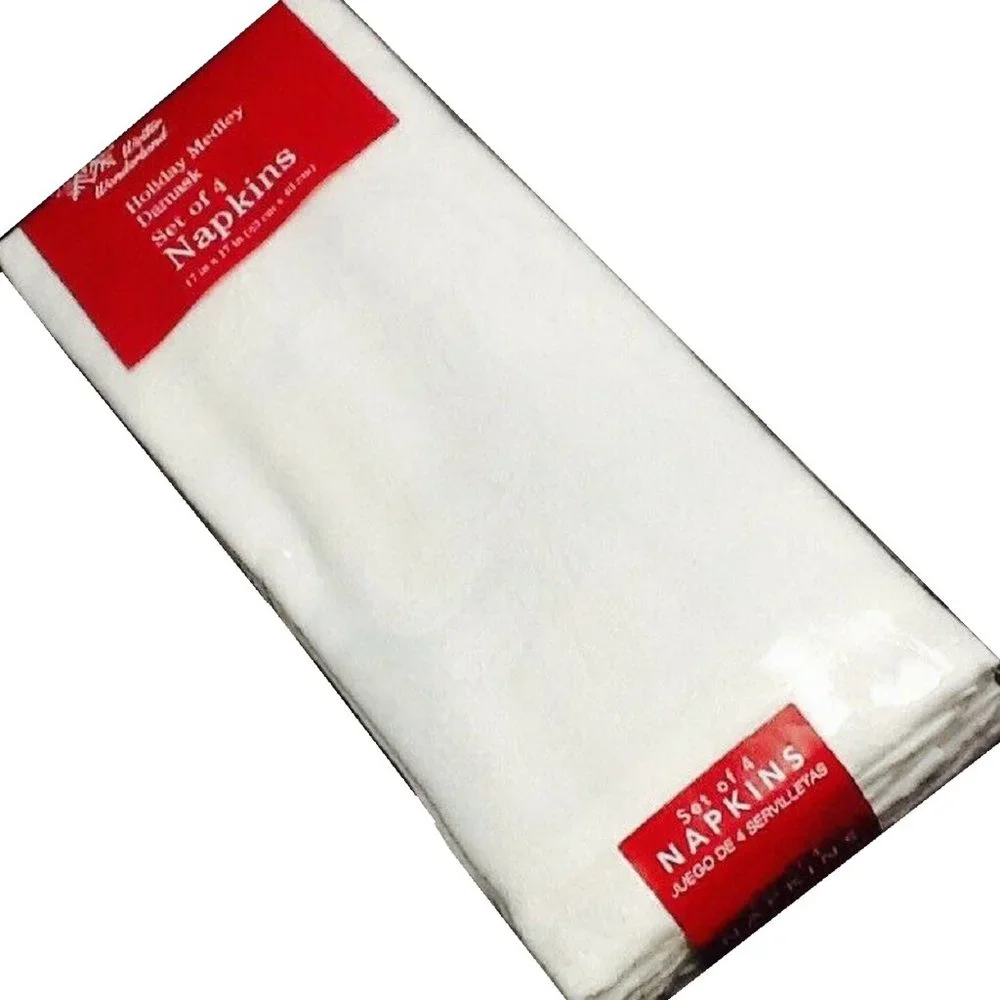 brand new Set of 4 Winter Wonderland Damask Fabric Napkins in WHITE